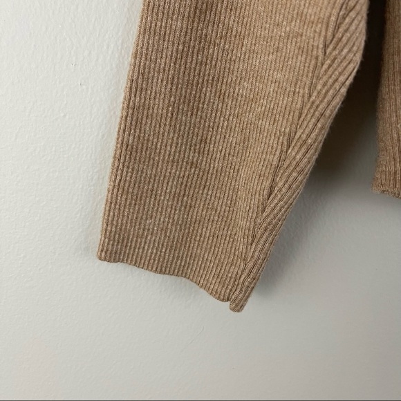 ZARA Caramel Brown Tan Ribbed Button Up V-neck Pullover Cardigan Sweater - Picture 4 of 7